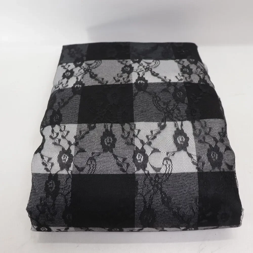 Flash World Reversible Tablecloth Black White Check Lace Rectangle 60X84 in